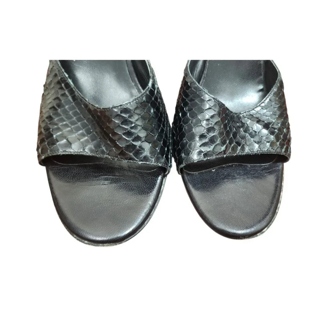 Burberry Black Snakeskin High Heel Sandals Size EU 39.5/US 9 Designer Open To - Picture 5 of 14